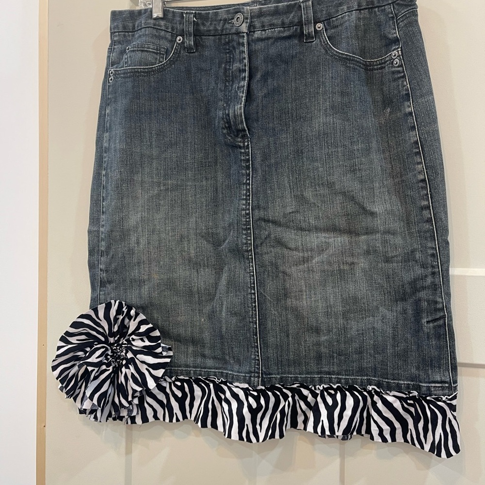 Talbots Denim Skirt with Zebra Ruffle